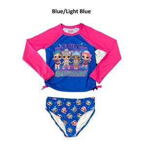 Blue/Light Blue - L.O.L. Surprise! Girl's 2 Piece Long Sleeve Rash Guard & Brief
